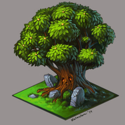 камень, дерево и гриб