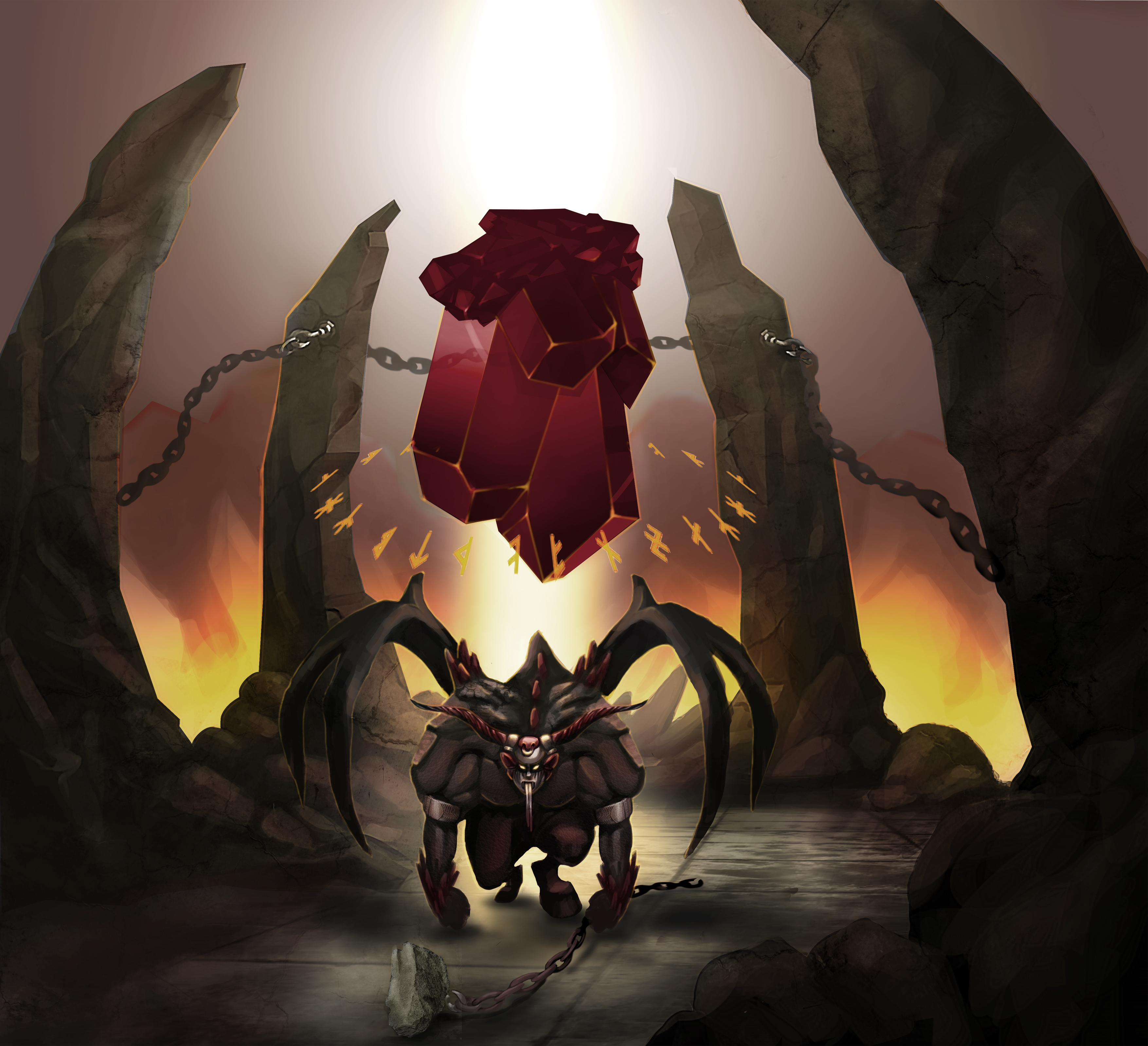 Demon with magic christal concept art illustration