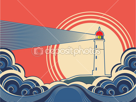 Dep 12057782 lighthouse with blue sea.vector color nature poster