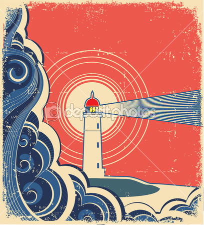 Depositphotos 12086096 lighthouse with blue sea.vector grunge background for design