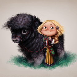 Girl with muskox