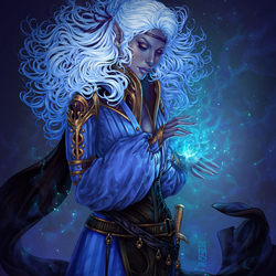 Commission: Dark Elf Sorceress/ magic flame
