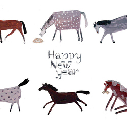 Новогодняя открытка с лошадьми 
