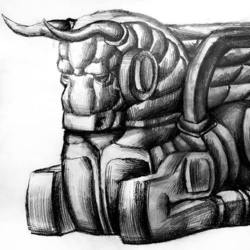 15."Ассирийский бык", бумага, карандаш. 2017 г.