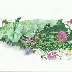 Цветы в листе лопуха