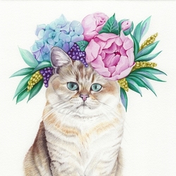 Cat & Flowers