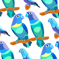 seamless pattern parrot lovebirds couple sitting head turned blue vector illustration
