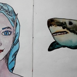 Зимняя девушка и  акула