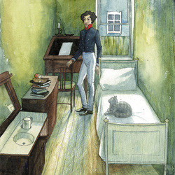 Пушкин в своей комнате.
