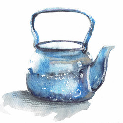 Синий акварельный чайник