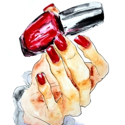 Red nail polish art sketch. aquarelle design