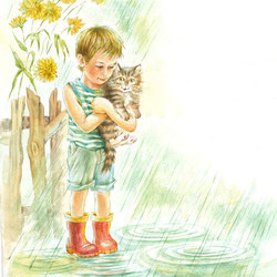 Мальчик с котенком. Иллюстрация к стихотворению.