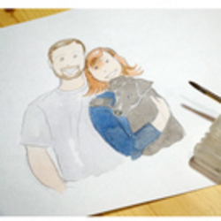 Watercolor illustrations of family portraits.