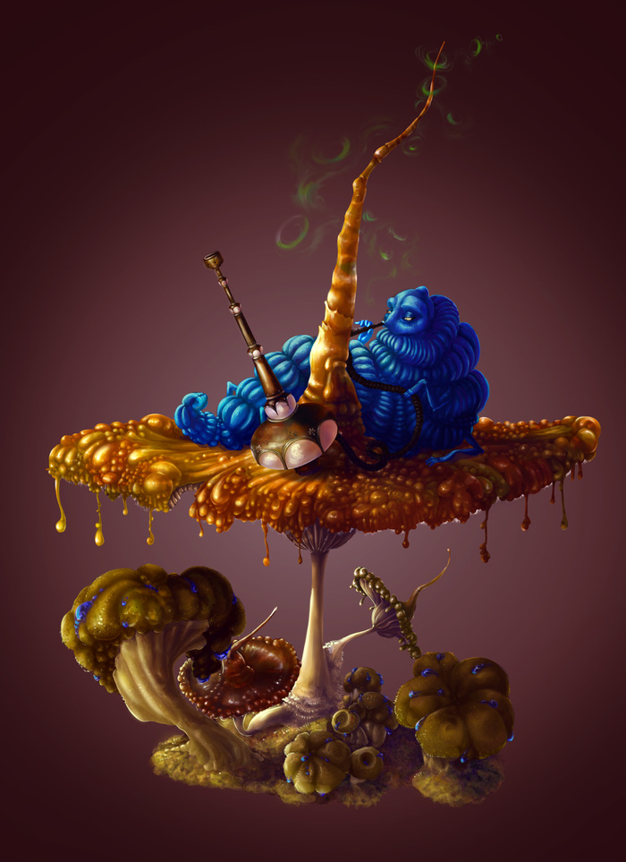Иллюстрация Алиса в стране чудес Синяя гусеница в стиле 2d