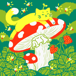 Котик на грибе