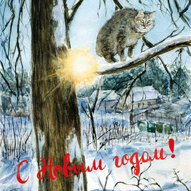 Новогодняя открытка. Кот.