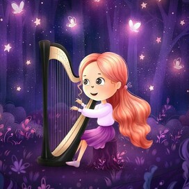 Девочка играет на арфе