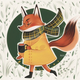 Осенняя иллюстрация с лисом 