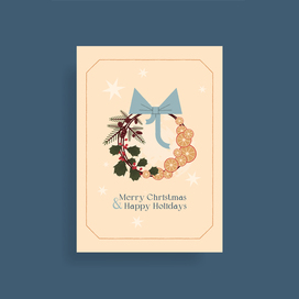 Рождественская открытка  с праздничным венком.