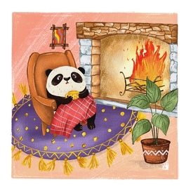 Панда в осенний прохладный день.