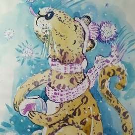"Леопард"  Работа для зимних открыток. 
