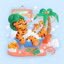 Тигра принимает ванну