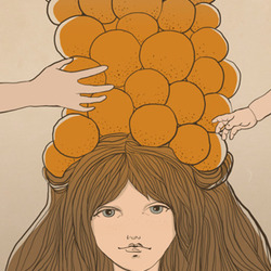 девочка с апельсинами на голове