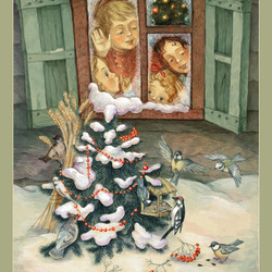 Рождественская открытка "Птичья ёлка"