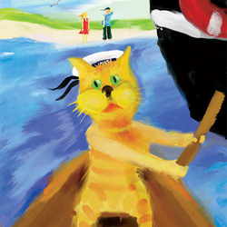 Кот на лодке.