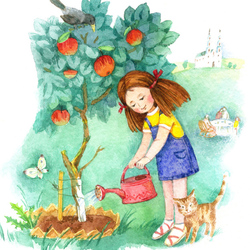 Девочка и яблонька