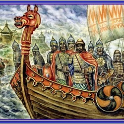 Князь Рюрик прибыл на ладье в Великий Новгород на реку Рус(Волга)-869 г, 40х70см, $1000