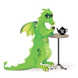 Дракон пьёт зелёный чай в кафе