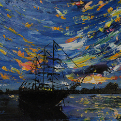 Black Sailboat at the Sunset 2010