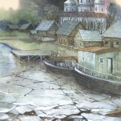 Пожар и ледоход в Давид-Городке  на реке Горынь в 30-е годы (иллюстрация к книге Г.Марчука)