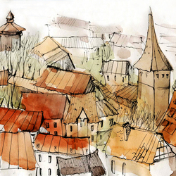 Путевые зарисовка, Варшава, крыши