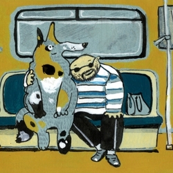 В метро.Слепой и собака.