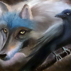 Волк и ворон (30х40 пастель)