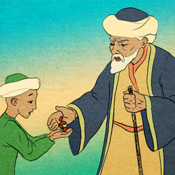 "..в семь лет Арыстанбаб подарил мне финики..." иллюстрация в "Книге Знаний" Ахмеда Яссауи
