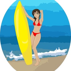 Девушка серфингист на фоне моря