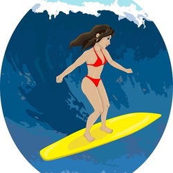 Девушка серфингист на волне