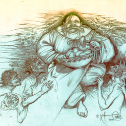 Sketch illustration to Nikolai Gogol novel "The Night Before Christmas." 