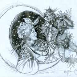 Sketch illustration to Nikolai Gogol novel "The Night Before Christmas." 2016.