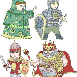 Несколько персонажей (цветной скетч)