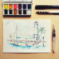 Lighthouse and yacht