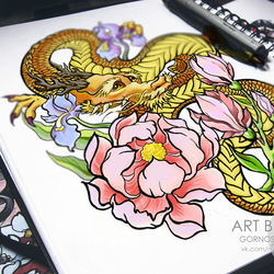 Дракон. Эскиз тату, япония. Dragon, tattoo sketch, tattoo flash, japanese