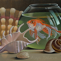 Натюрморт с  золотой  рыбкой.