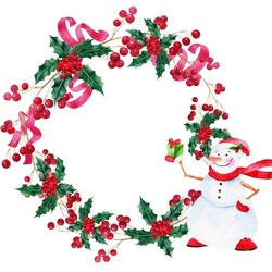 Рождественский венок с ветвями, лентами, ягодами и снеговиком
