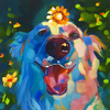 Картина маслом "Собака и цветы"