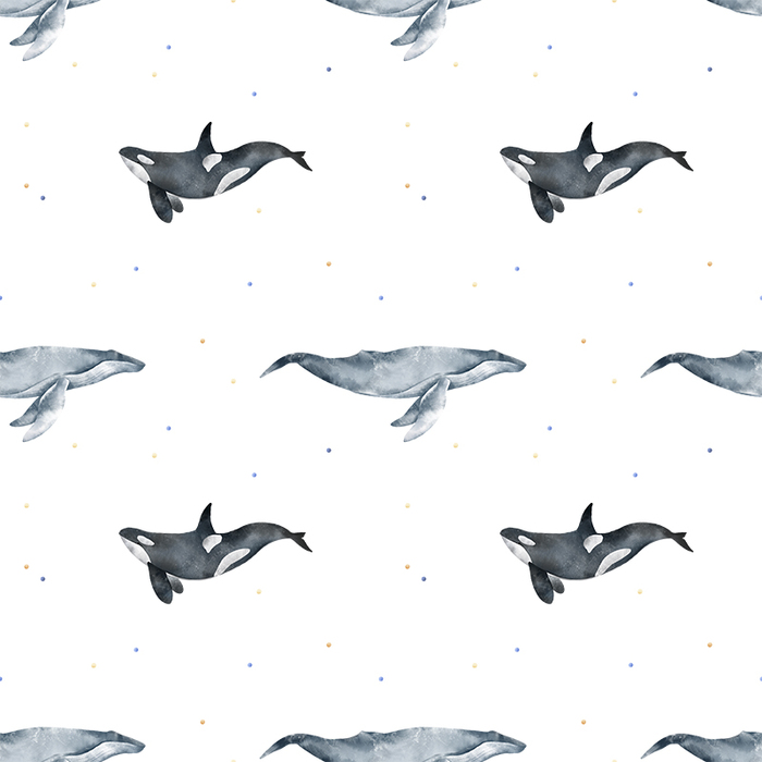 Морской детский принт с млекопитающими, киты, касатки