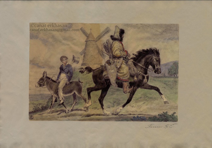 Иллюстрация "Тюрки в Париже" А.Дюма впервые видит кочевника в 1814 году. Эстамп. 19 х 29 см.